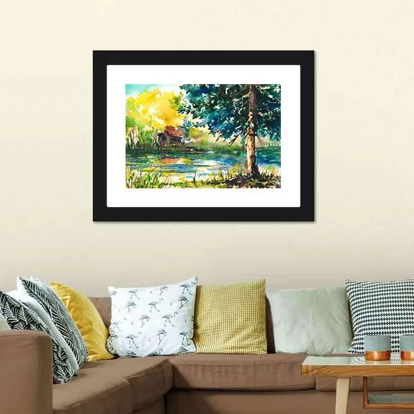 House Near The Lake Canvas Wall Art