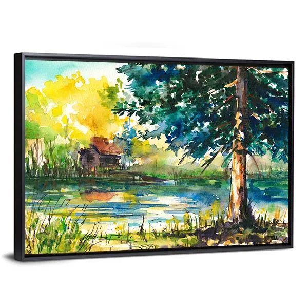 House Near The Lake Canvas Wall Art