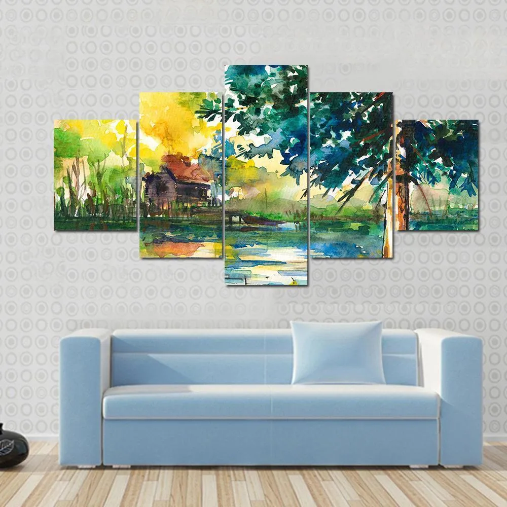 House Near The Lake Canvas Wall Art