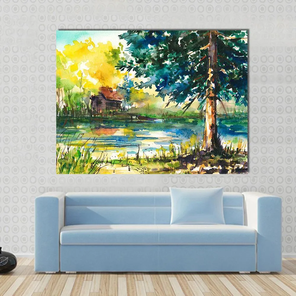 House Near The Lake Canvas Wall Art