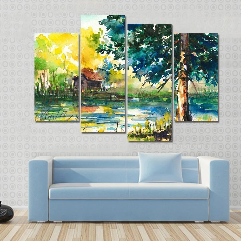 House Near The Lake Canvas Wall Art