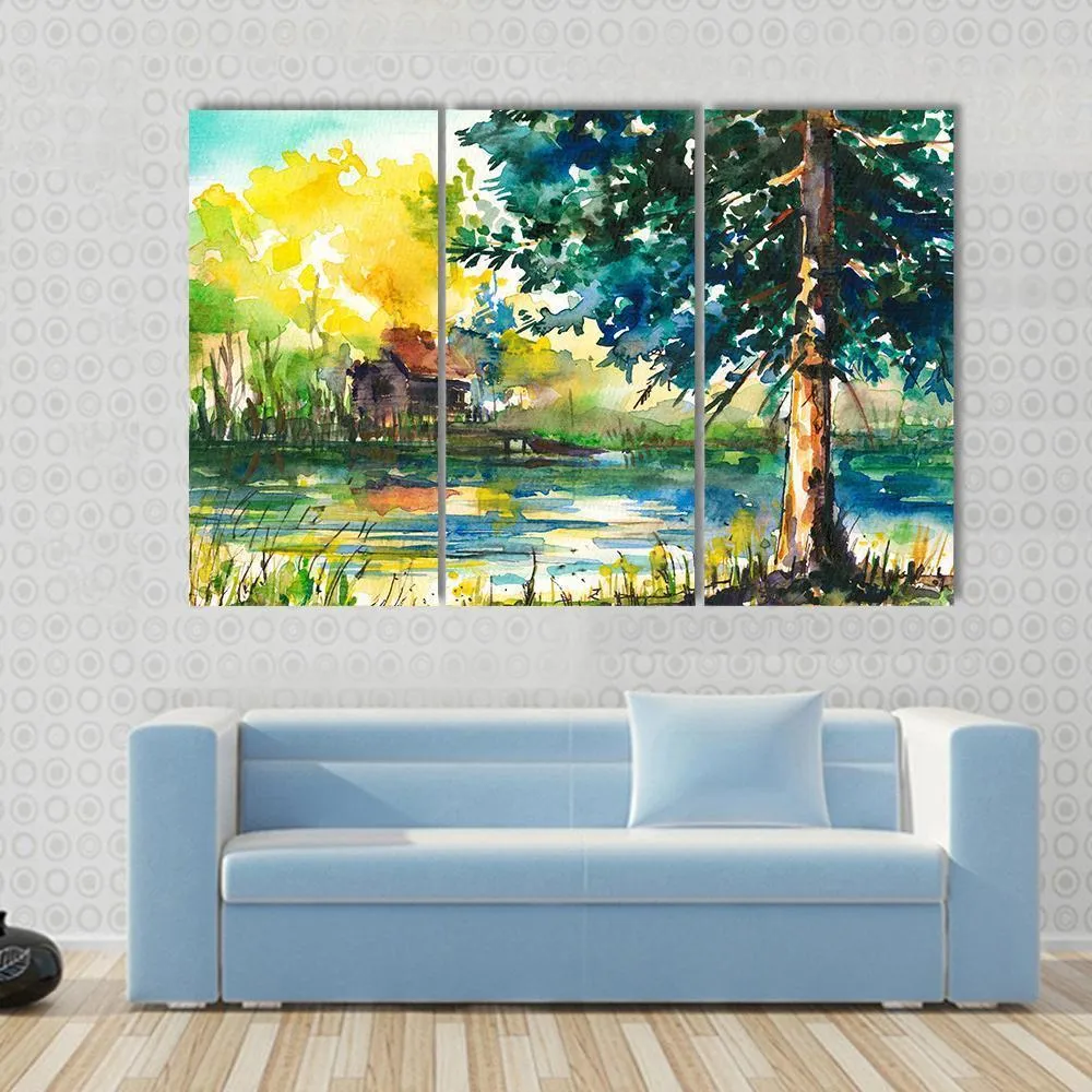 House Near The Lake Canvas Wall Art