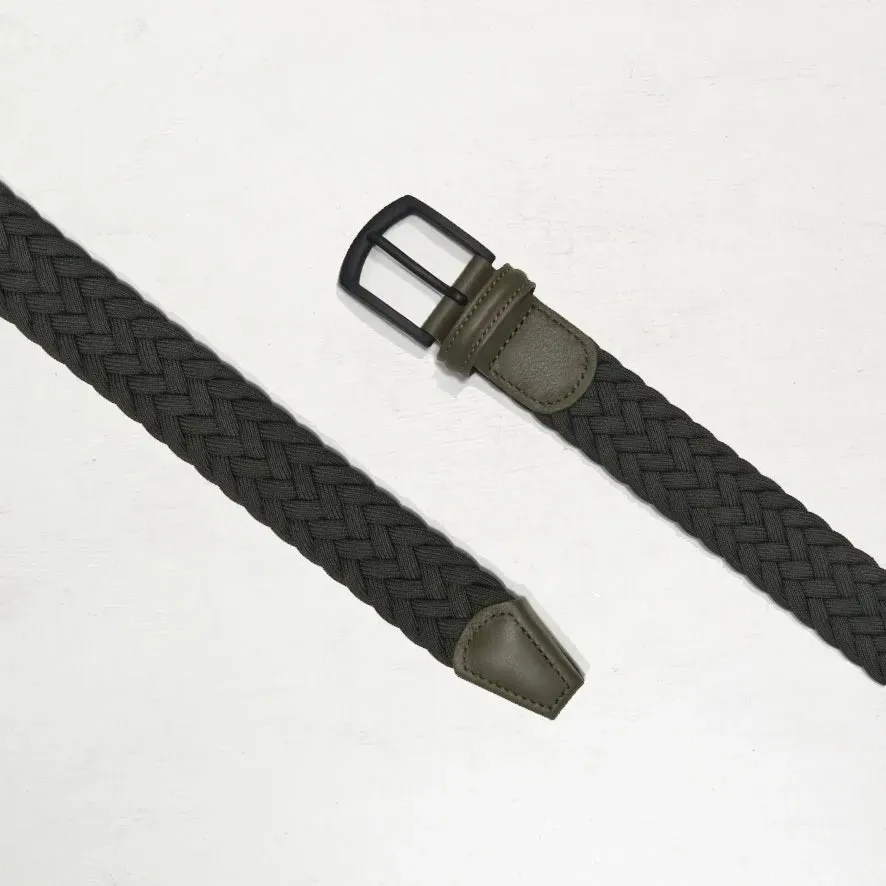 Hunter Green Woven Stretch Belt w/ Matte Black Buckle - Anderson's