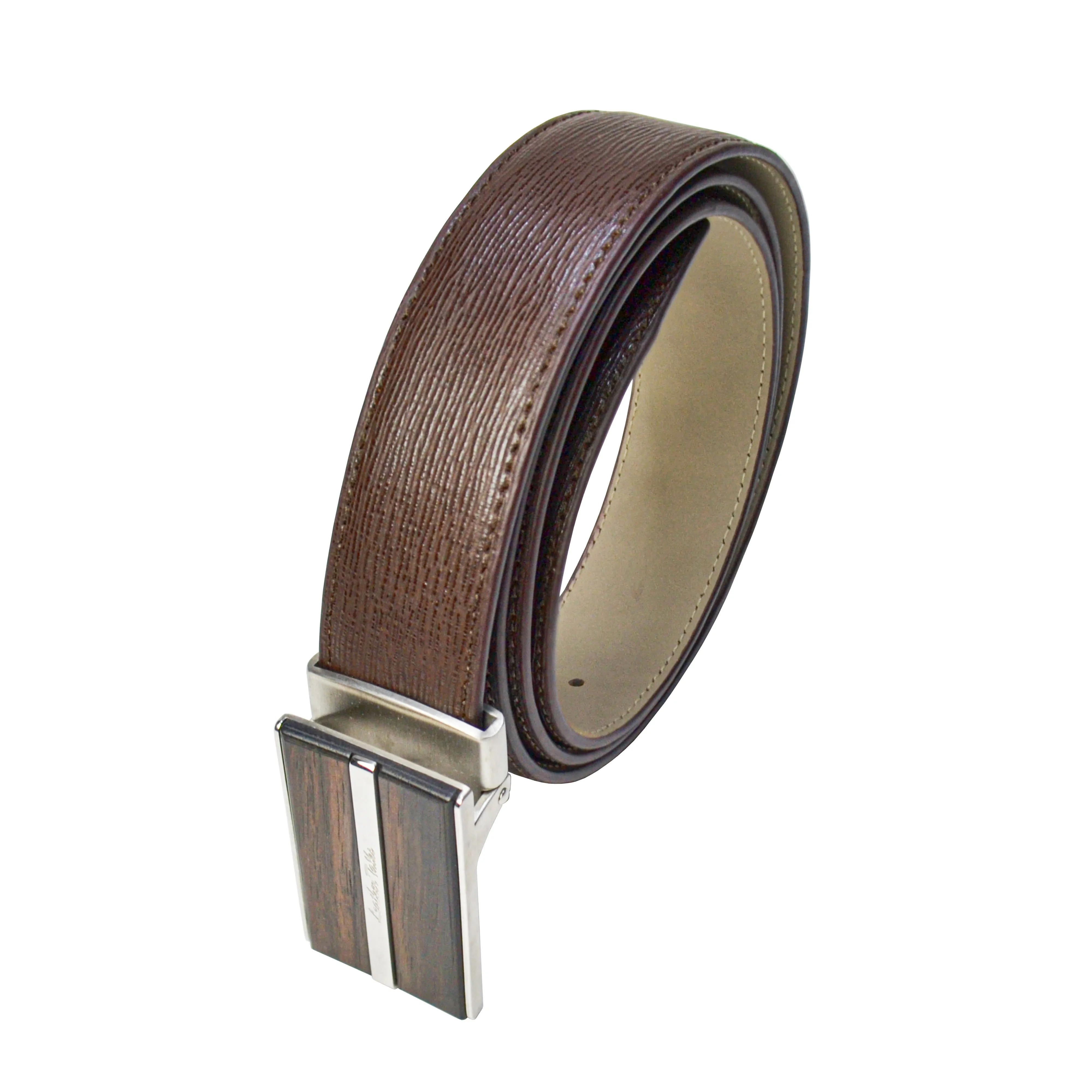 Italian Wood Finish   | Plus Size Leather Belt for Men | Color: Brown