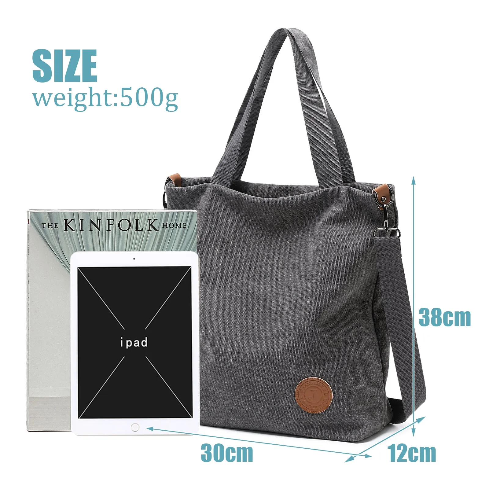 Jansben Canvas Tote Bags for Women 2 Ways Bag