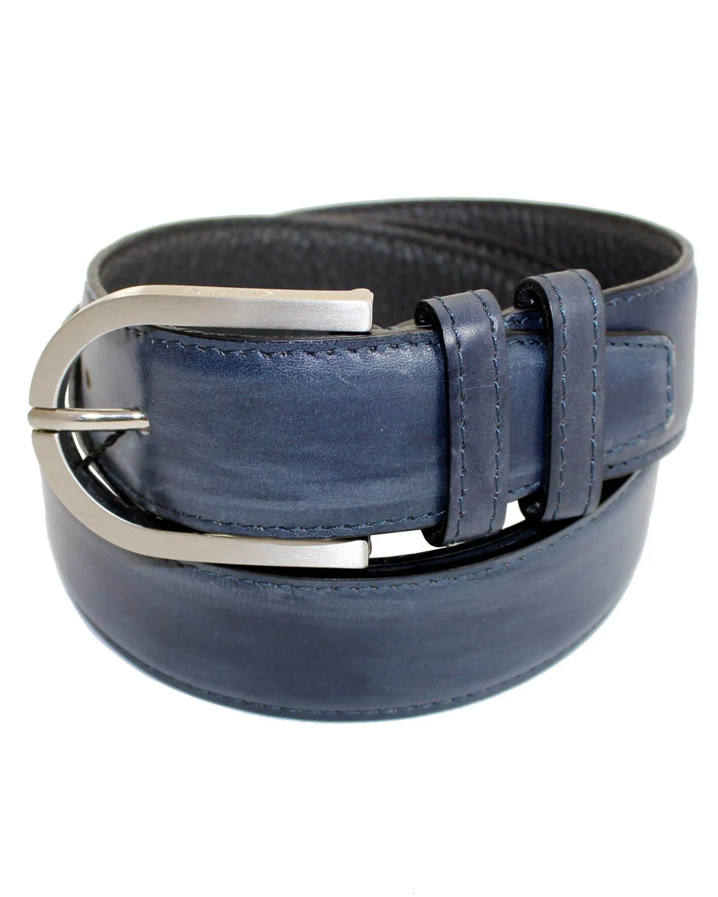 Kiton Leather Belt Dark Blue - Hand Dyed Men Belt 115/ 42