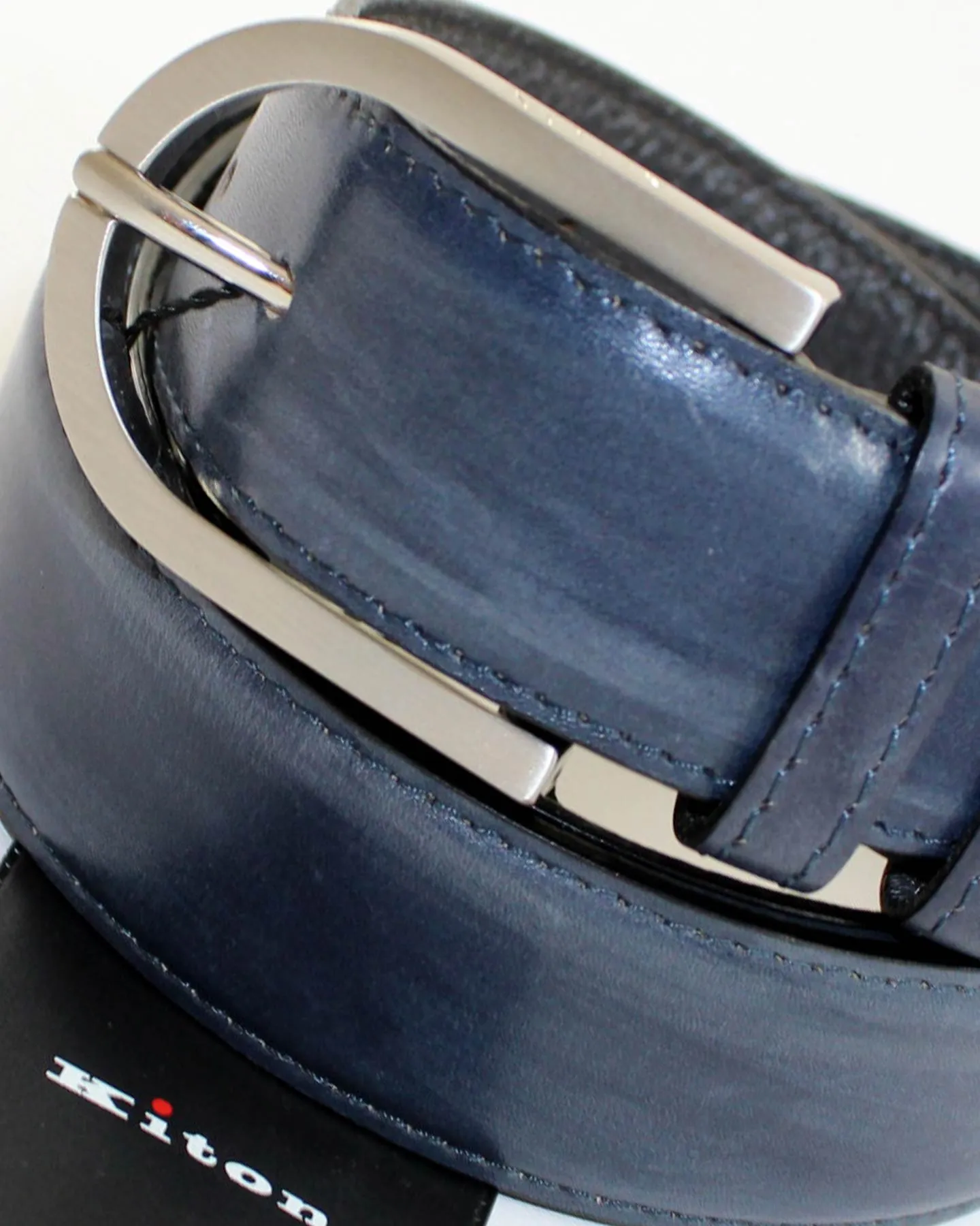 Kiton Leather Belt Dark Blue - Hand Dyed Men Belt 115/ 42