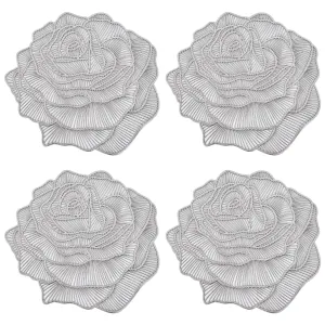 Kuber Industries Rose Design Soft Leather Table Mats, Dining Table Mats, Set of 4 (Silver)-50KM01297