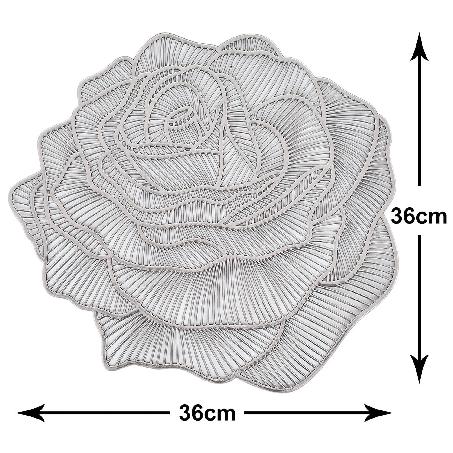 Kuber Industries Rose Design Soft Leather Table Mats, Dining Table Mats, Set of 4 (Silver)-50KM01297