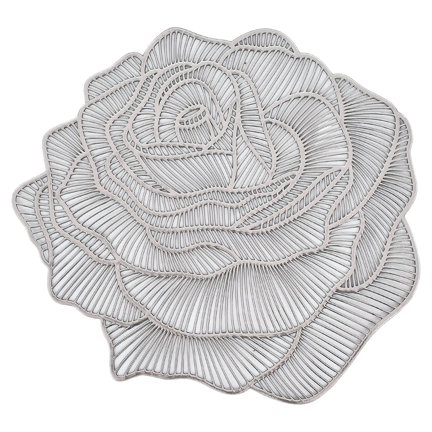 Kuber Industries Rose Design Soft Leather Table Mats, Dining Table Mats, Set of 4 (Silver)-50KM01297