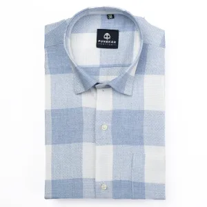 Light Blue Color Checks Pure Cotton Shirt For Men