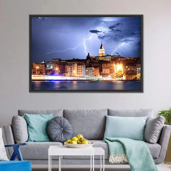 Lightning In Istanbul Canvas Wall Art