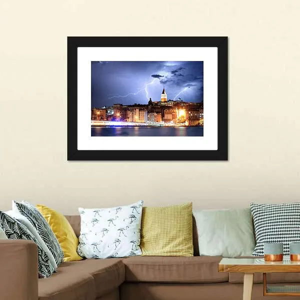 Lightning In Istanbul Canvas Wall Art