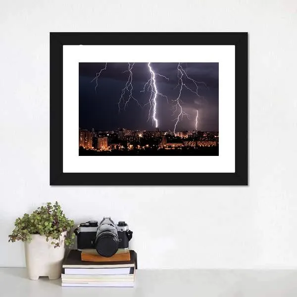 Lightning Storm Over City Canvas Wall Art