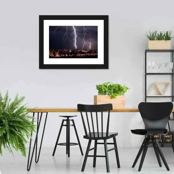 Lightning Storm Over City Canvas Wall Art