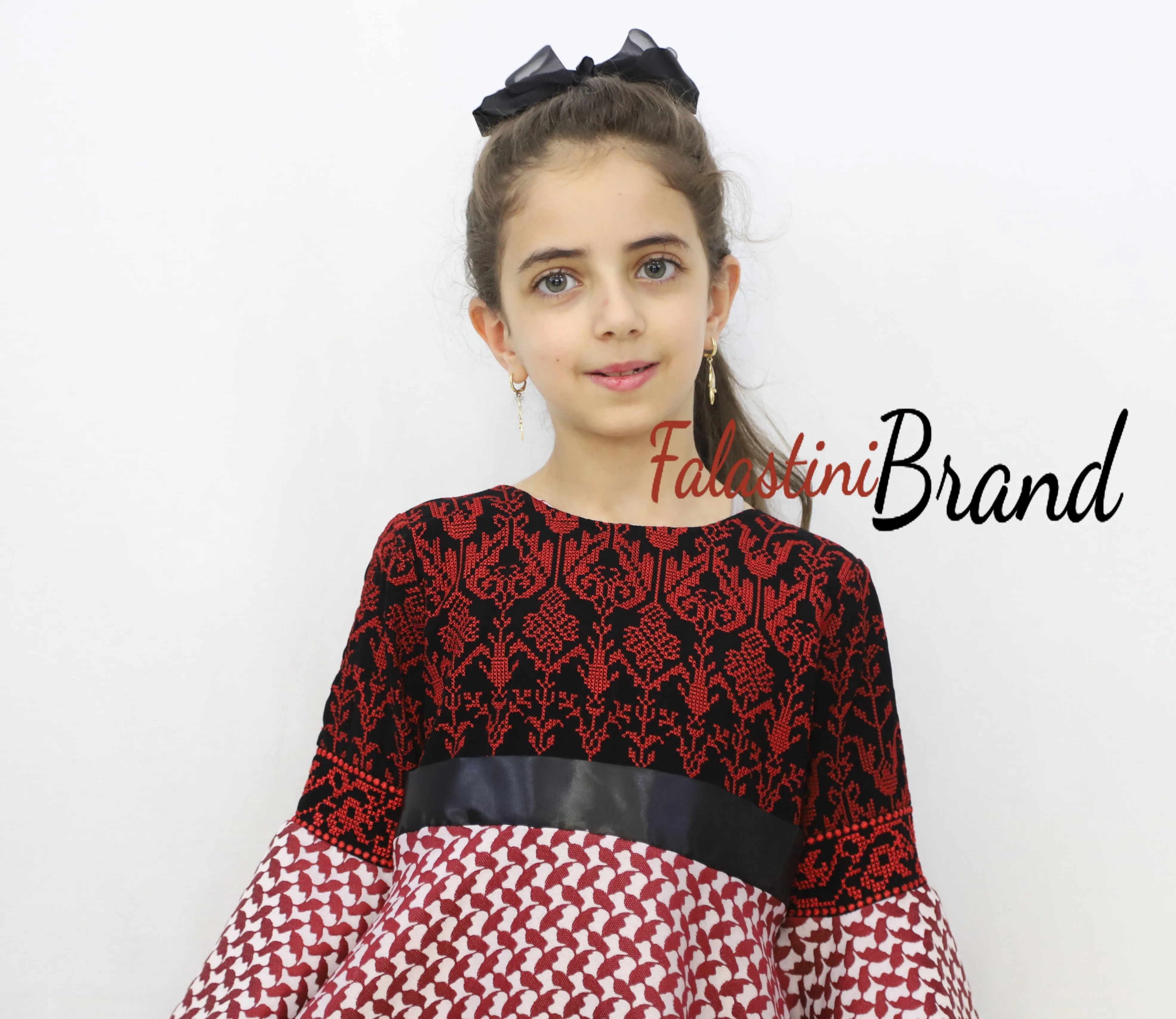 Little Girl Red Kuffeye Palestinian Red Embroidered Dress