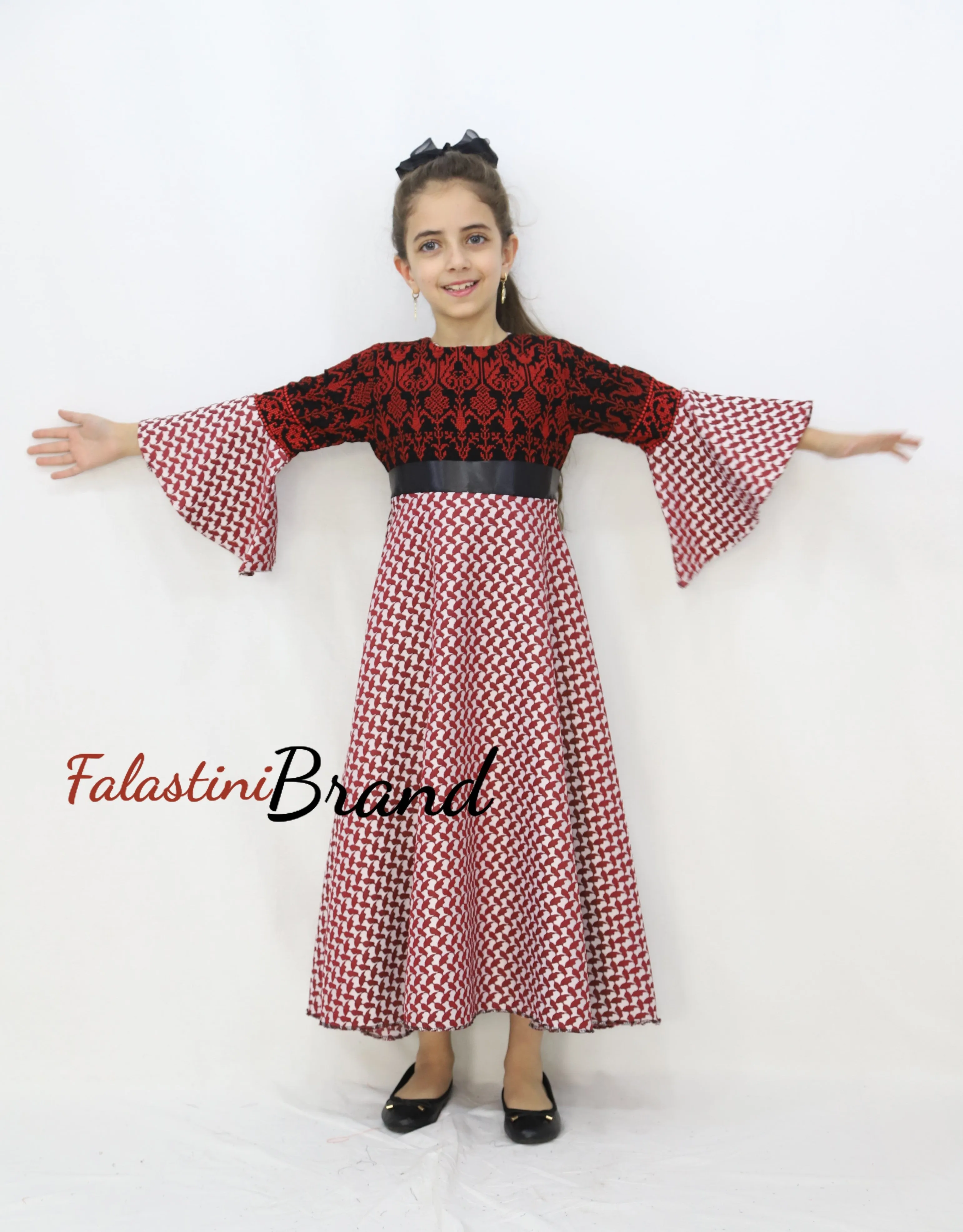 Little Girl Red Kuffeye Palestinian Red Embroidered Dress