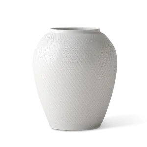 Lyngby Rhombe Vase, White, H: 9.8"