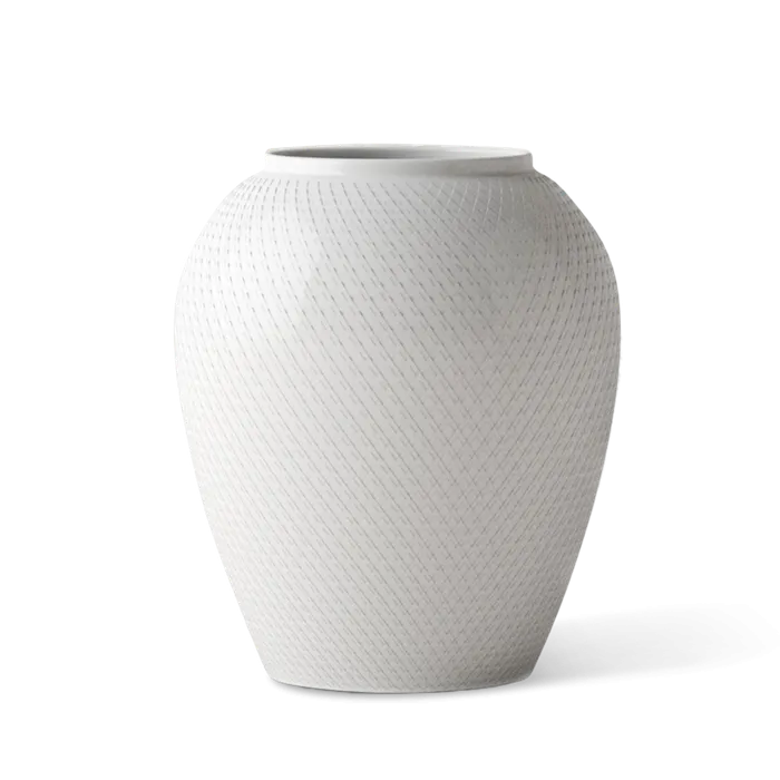 Lyngby Rhombe Vase, White, H: 9.8"