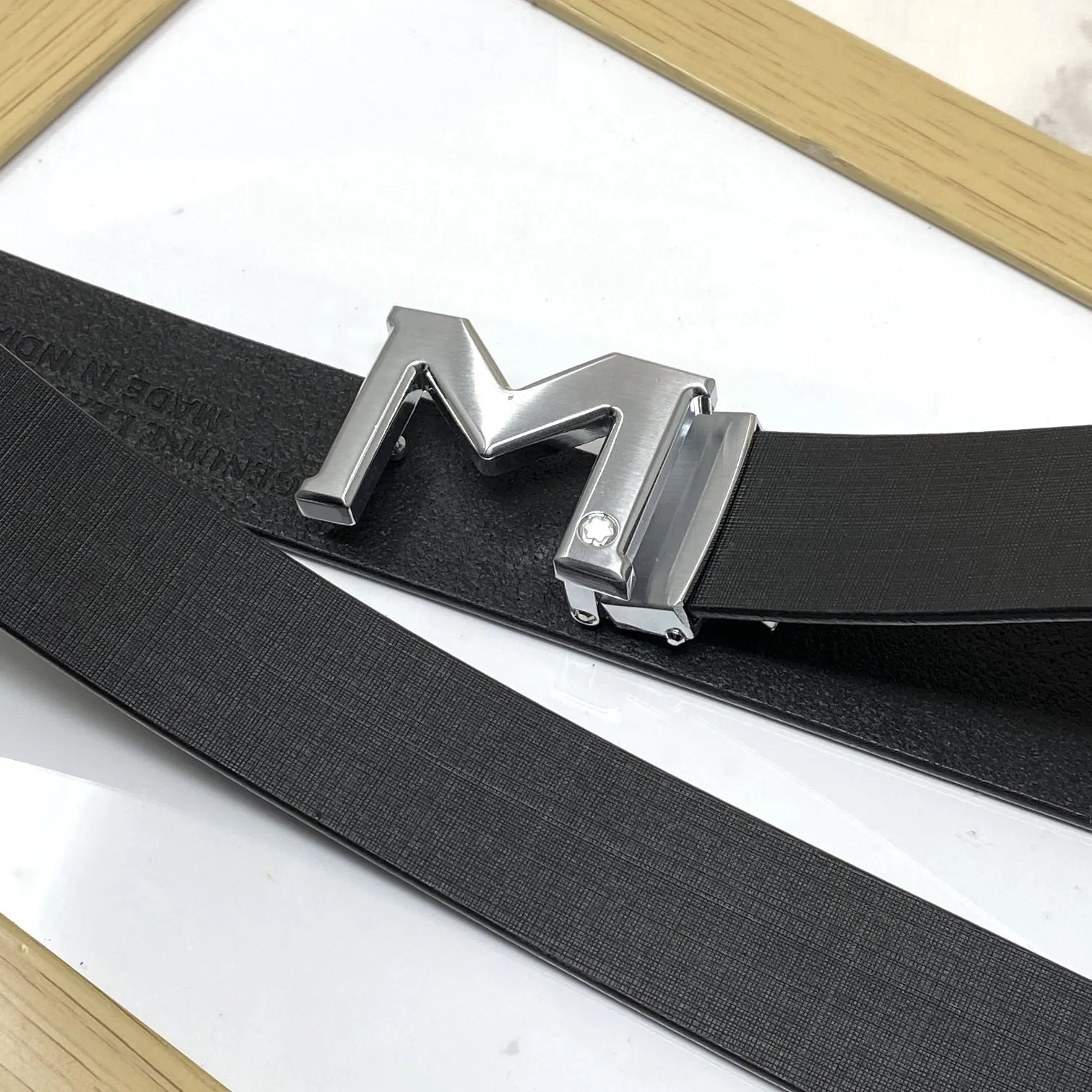 M-Pattern Leather Strap Belt -JonasParamount