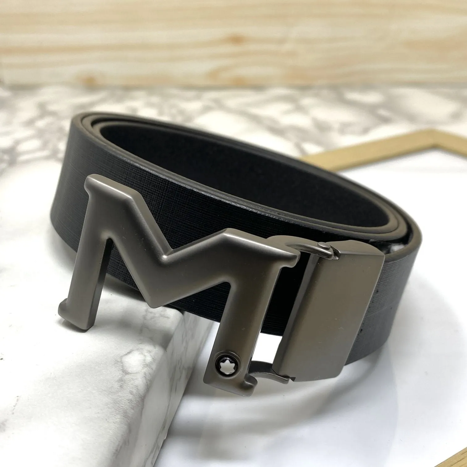 M-Pattern Leather Strap Belt -JonasParamount