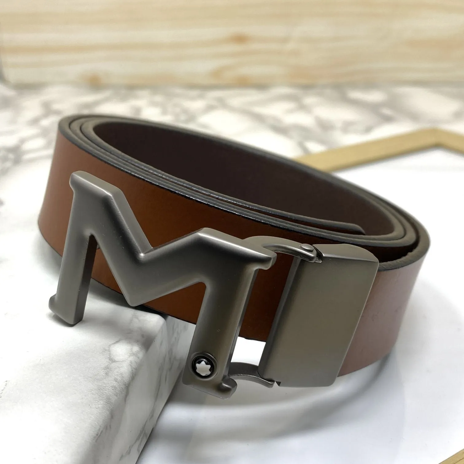 M-Pattern Leather Strap Belt -JonasParamount