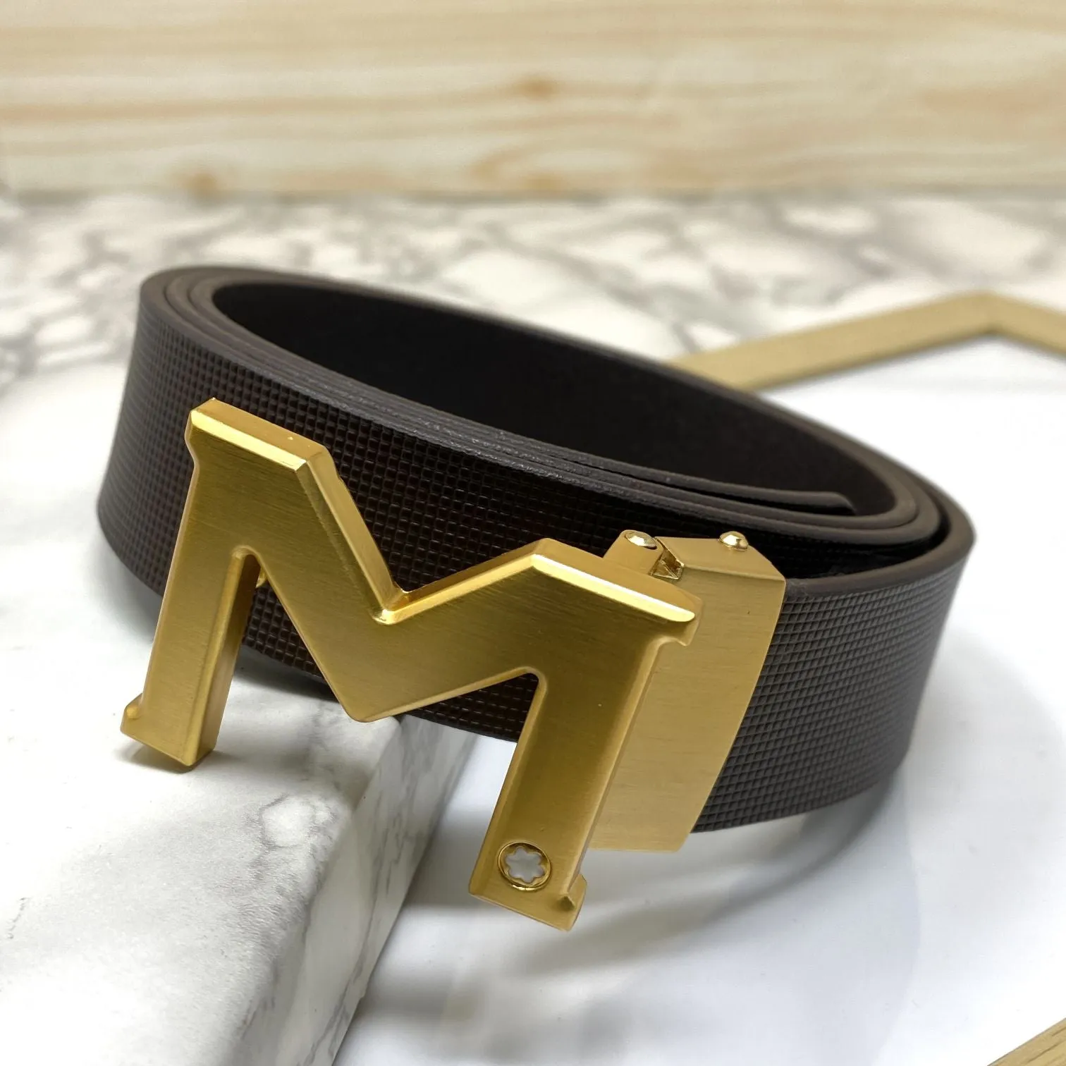 M-Pattern Leather Strap Belt -JonasParamount