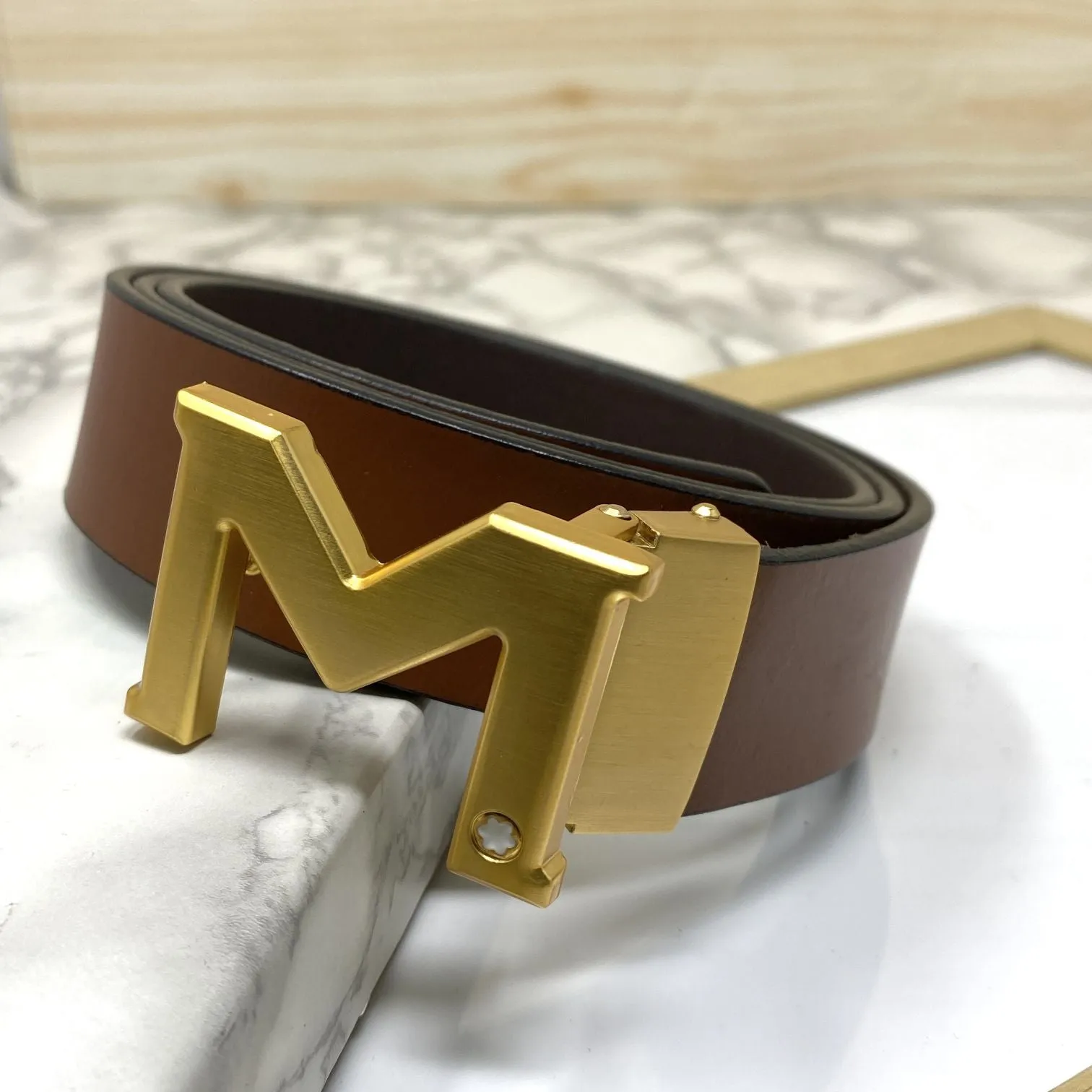 M-Pattern Leather Strap Belt -JonasParamount