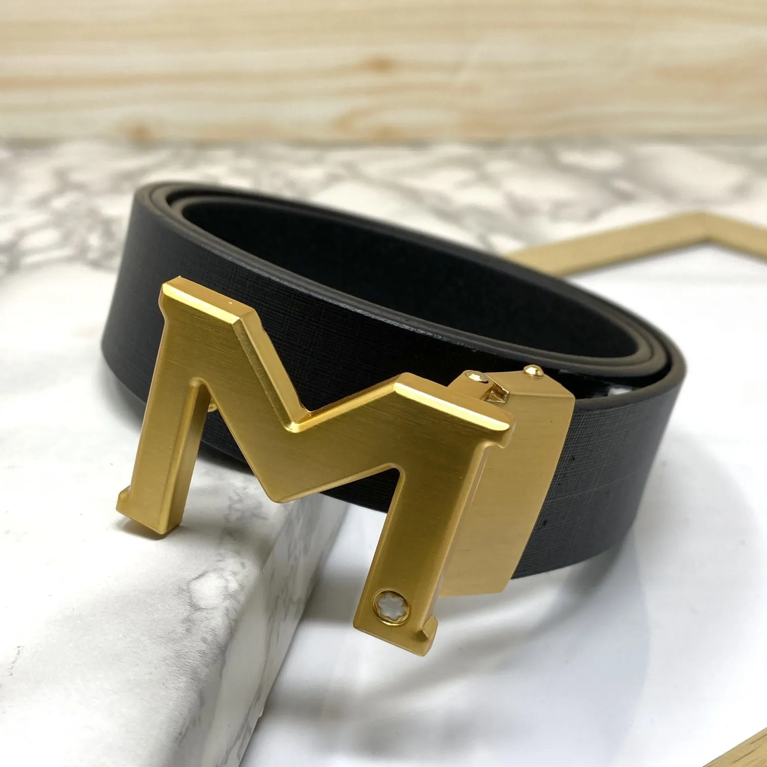 M-Pattern Leather Strap Belt -JonasParamount