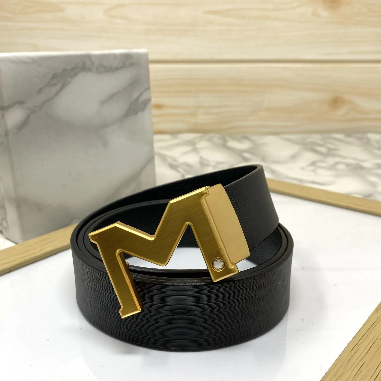 M-Pattern Leather Strap Belt -JonasParamount