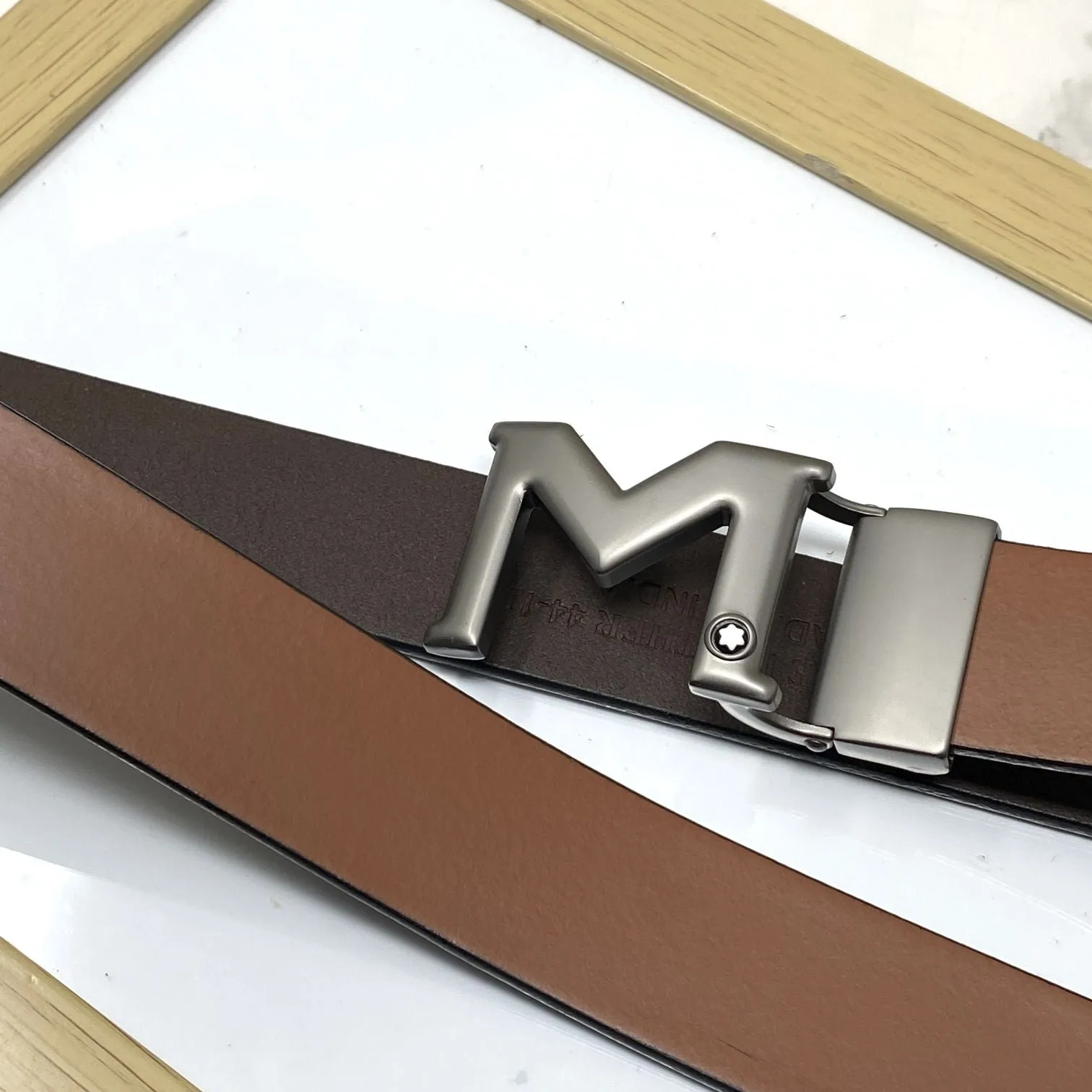 M-Pattern Leather Strap Belt -JonasParamount