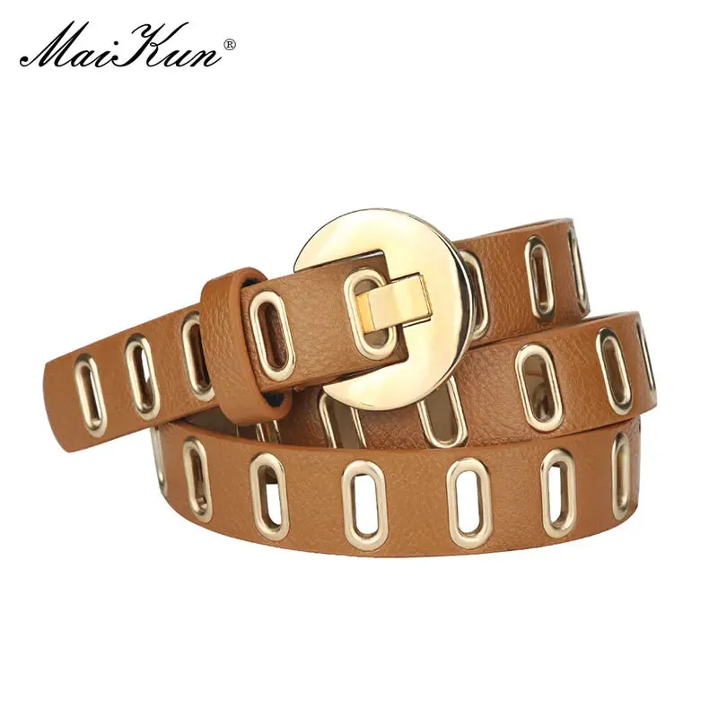 Maikun New Grunge Women Belt Adjustable Hole Grunge Punk  Belts for Women Alloy Pin Buckle PU Leather Belt 