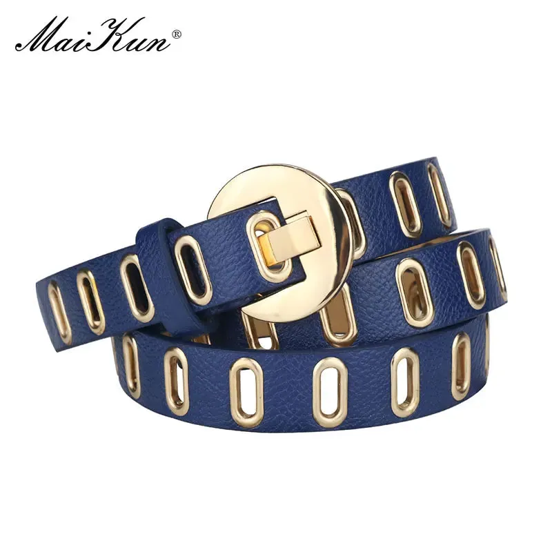 Maikun New Grunge Women Belt Adjustable Hole Grunge Punk  Belts for Women Alloy Pin Buckle PU Leather Belt 