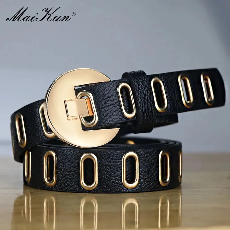 Maikun New Grunge Women Belt Adjustable Hole Grunge Punk  Belts for Women Alloy Pin Buckle PU Leather Belt 