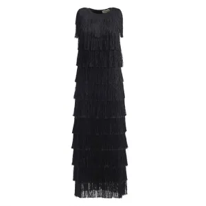 Maxi Fringed Evening Dress Black