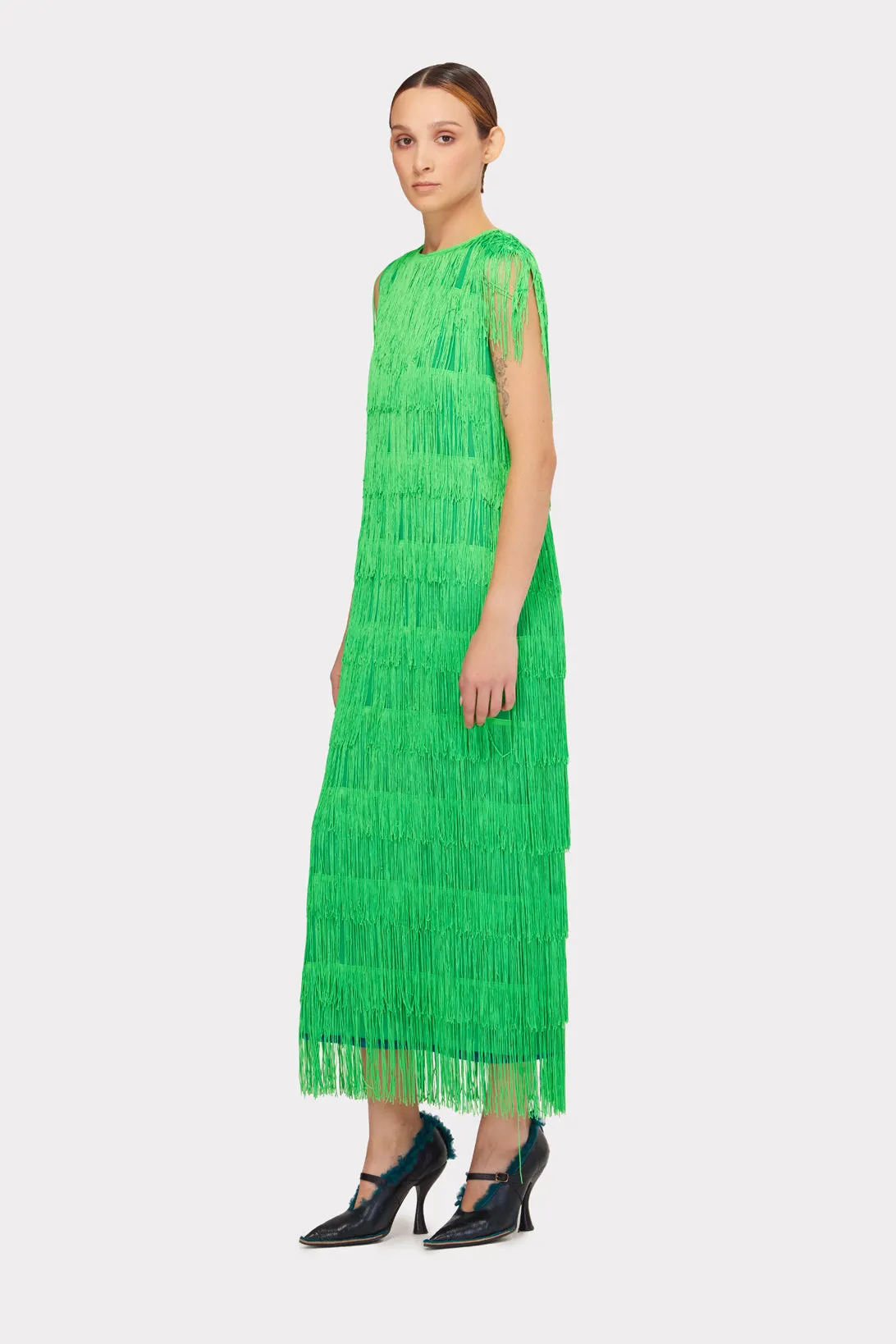 Maxi Fringed Evening Dress Green