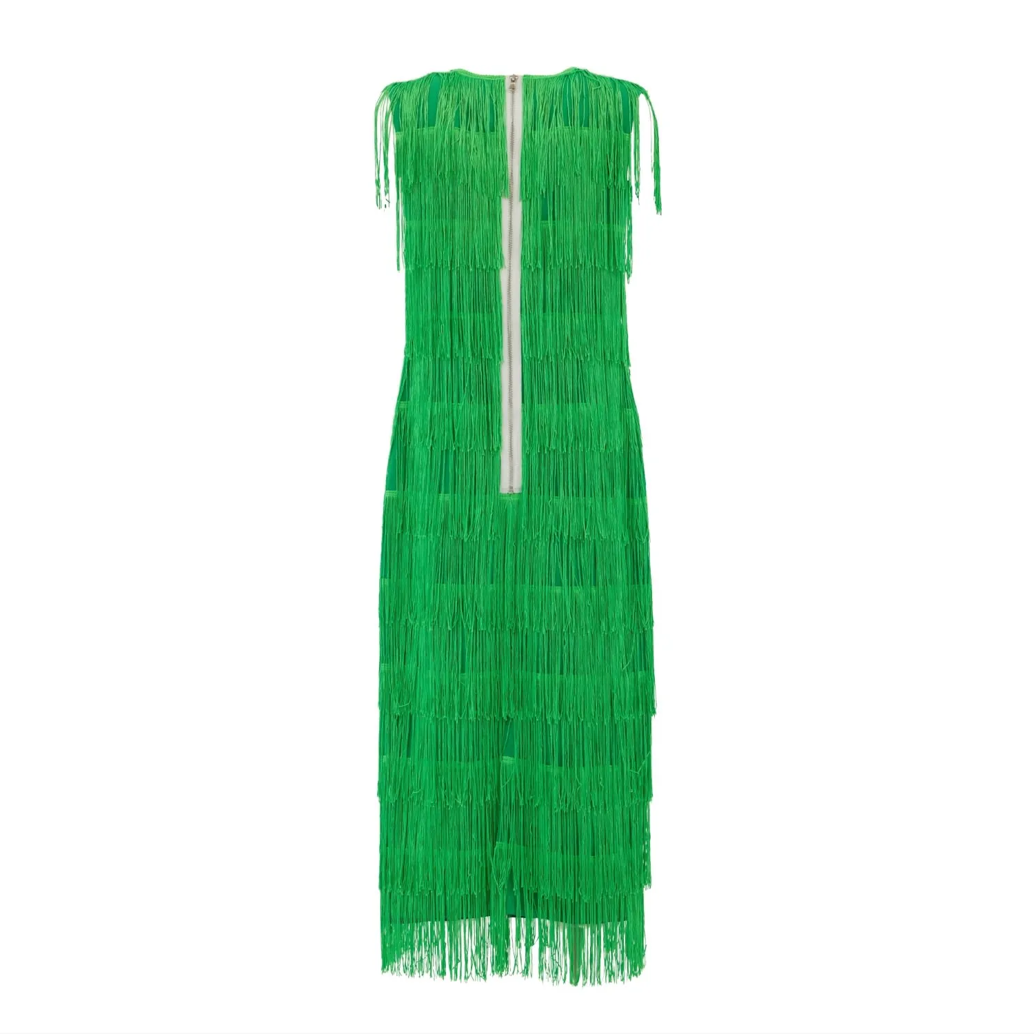 Maxi Fringed Evening Dress Green