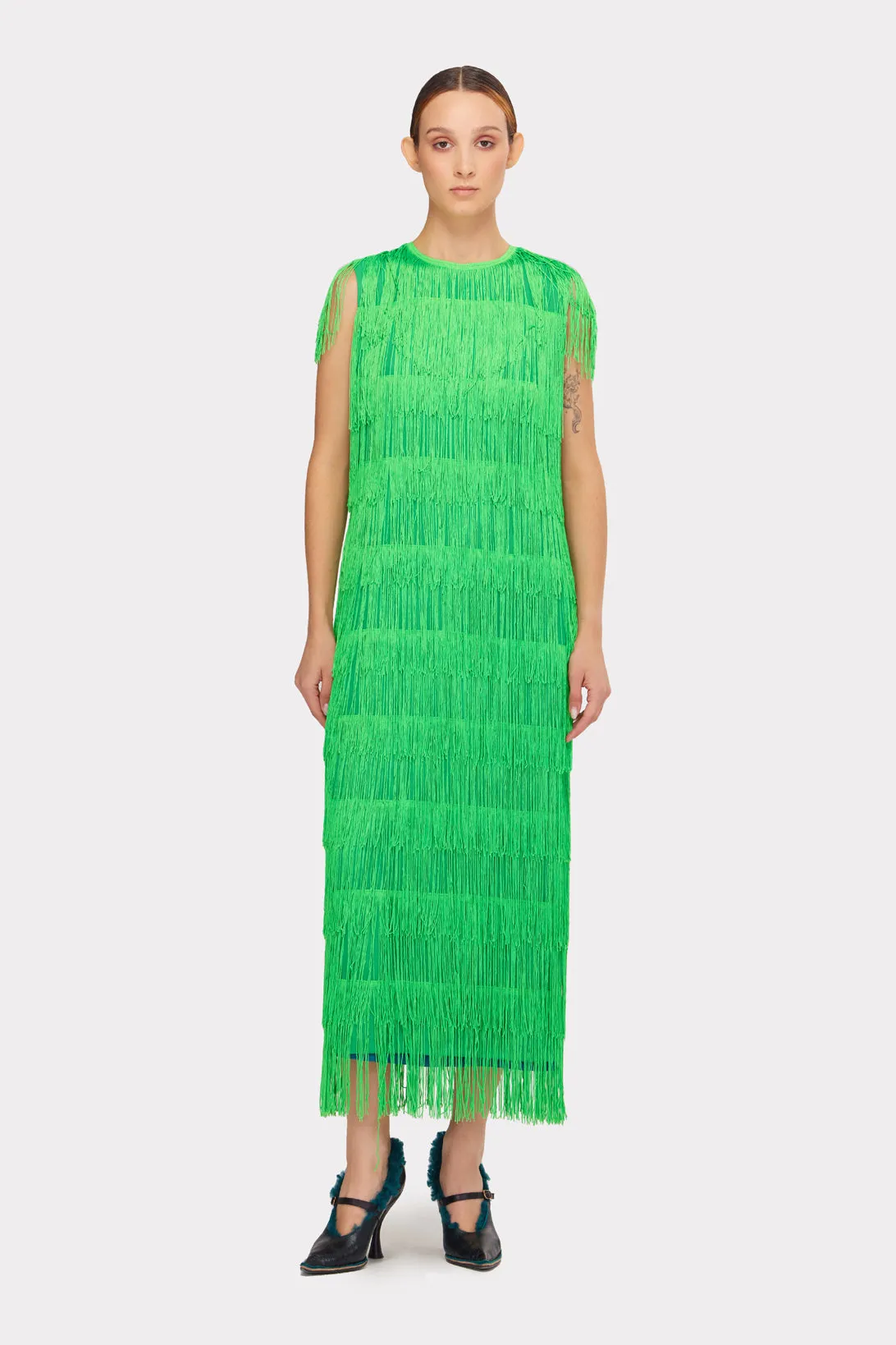 Maxi Fringed Evening Dress Green