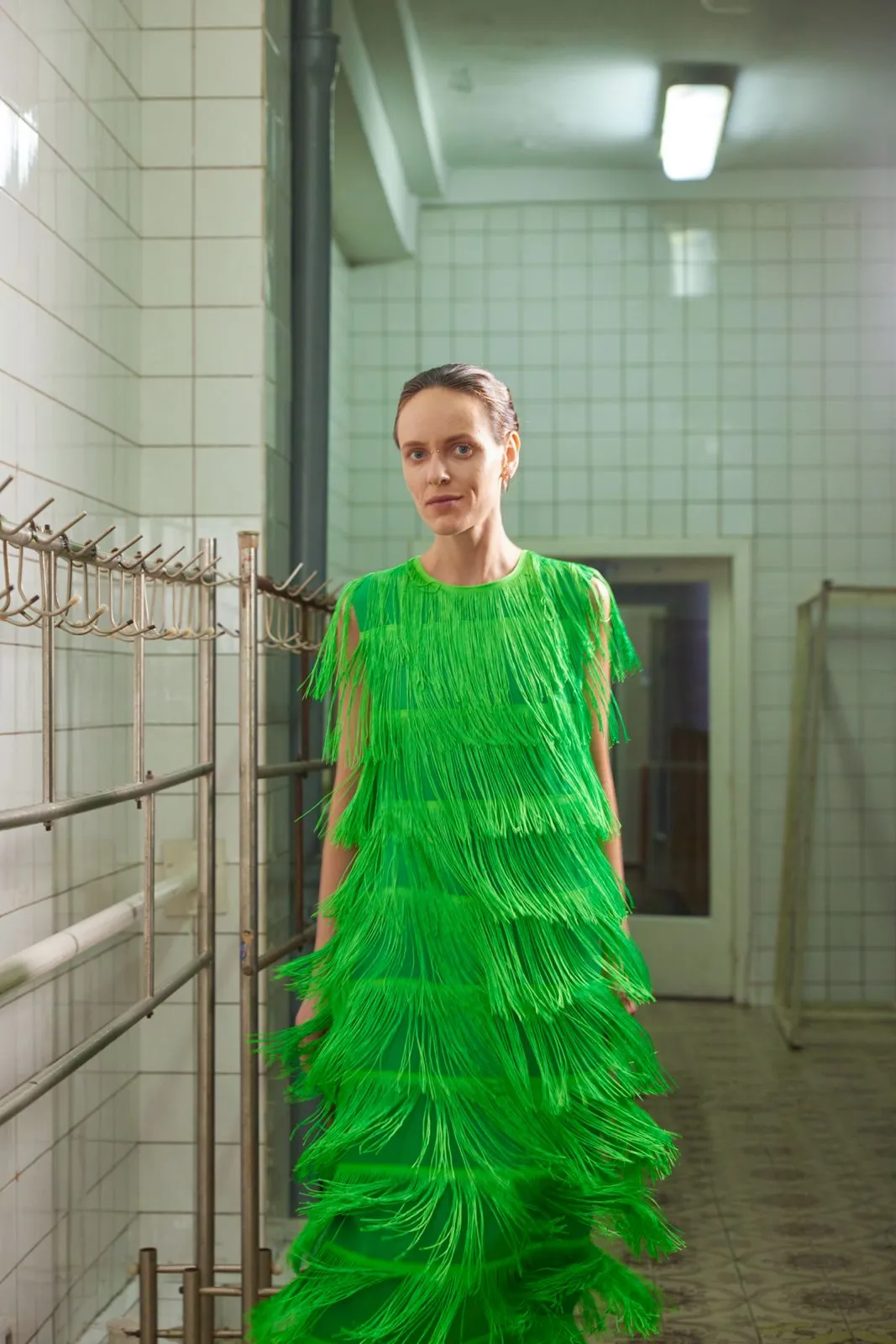 Maxi Fringed Evening Dress Green