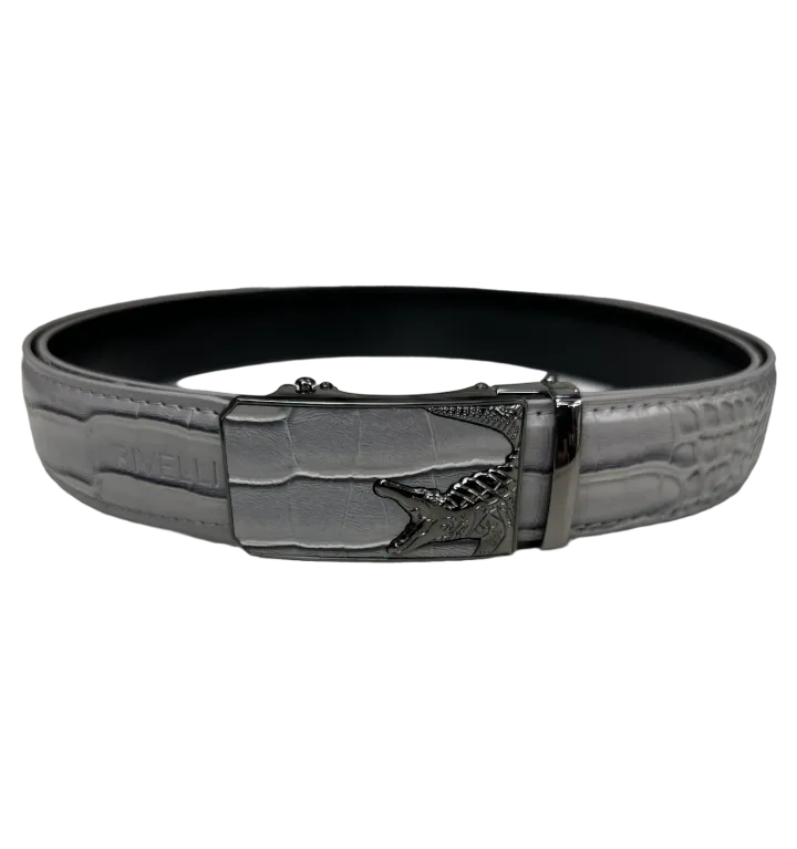 Men's Grey Print Leather Belt New Style Sliver Buckle