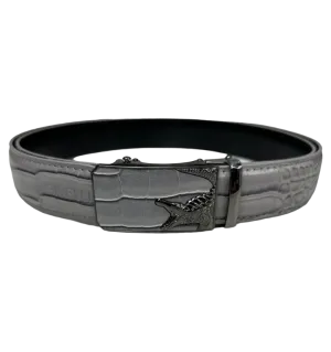 Men's Grey Print Leather Belt New Style Sliver Buckle