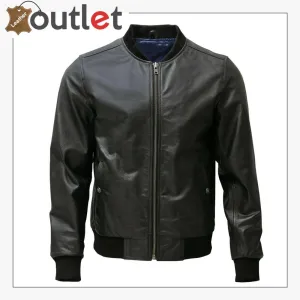 Mens Lambskin Leather Motorcycle Bomber Jacket