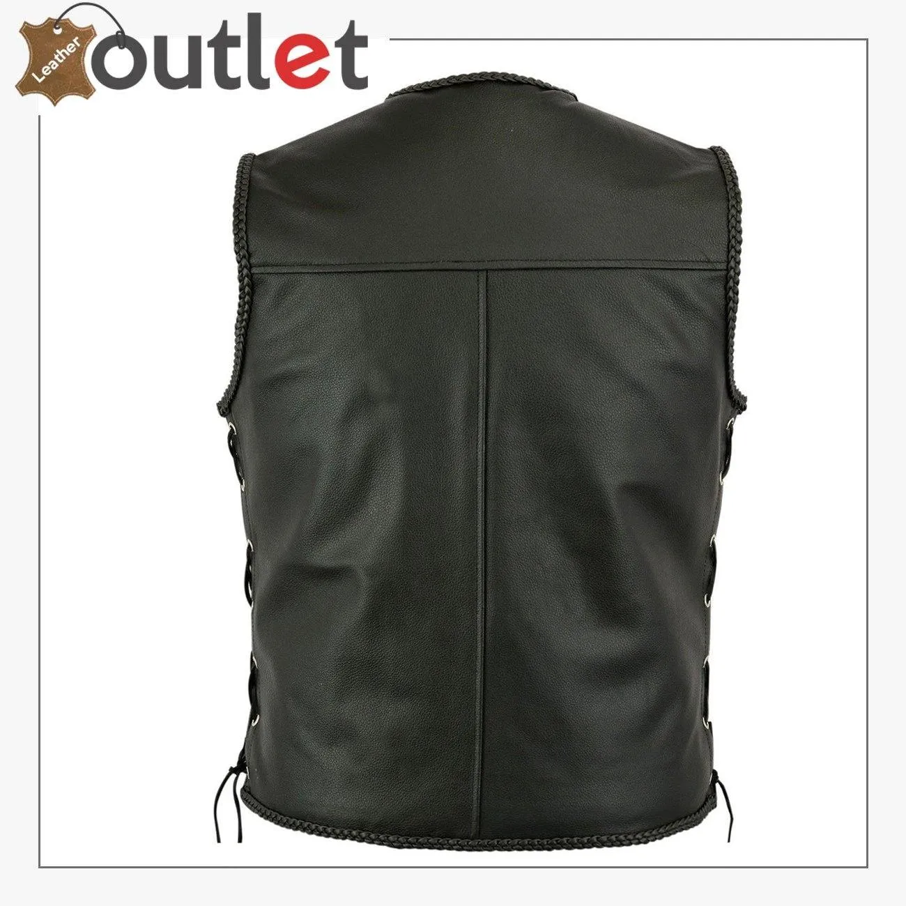 Mens Leather Vest Buckle Motorbike Vest