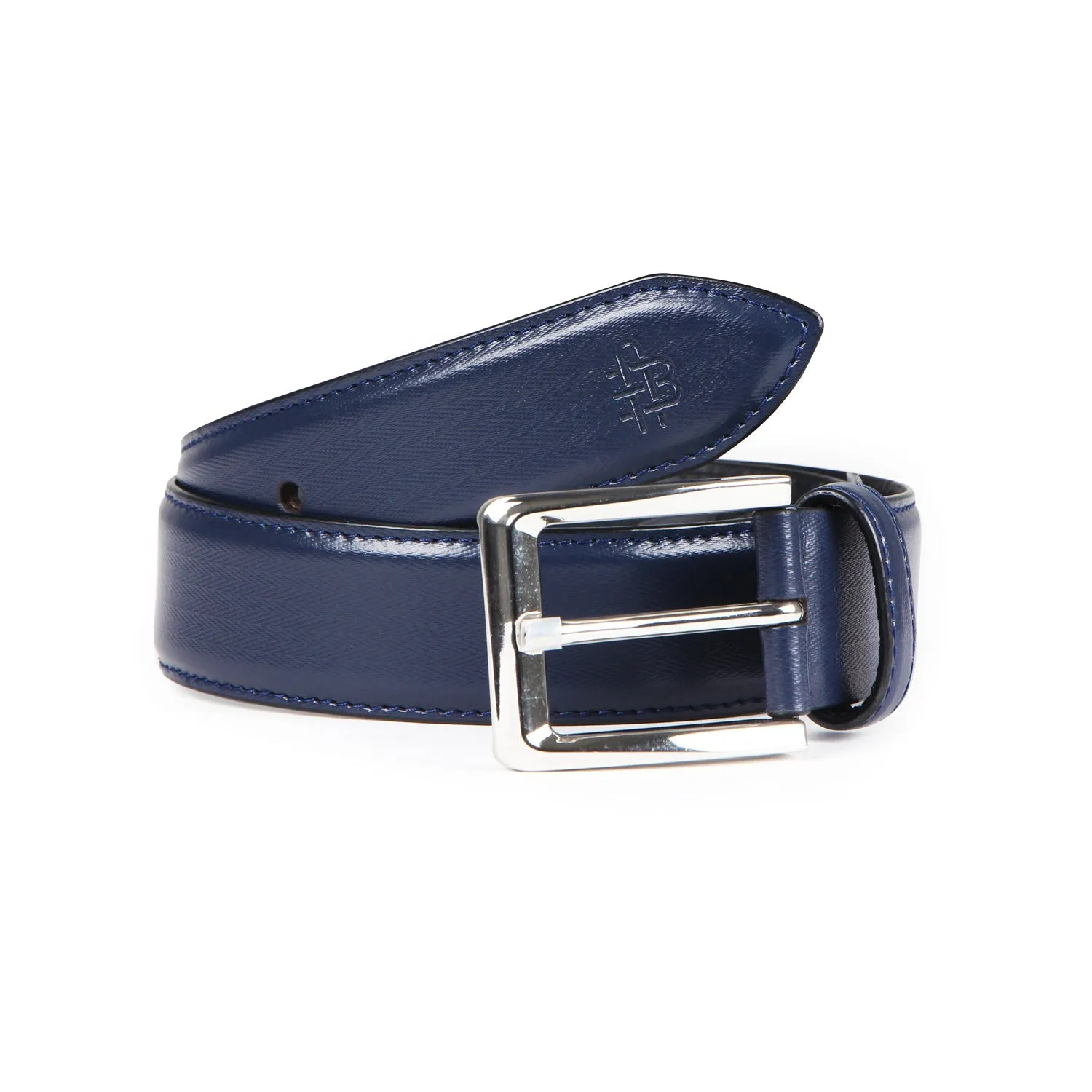 Men's Luxe Solid Pure Leather Belt - Blue