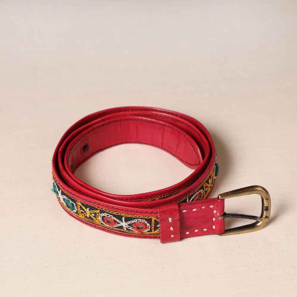 Mirror Work Kutch Hand Embroidery Pure Leather Belt (Upto 40 in)