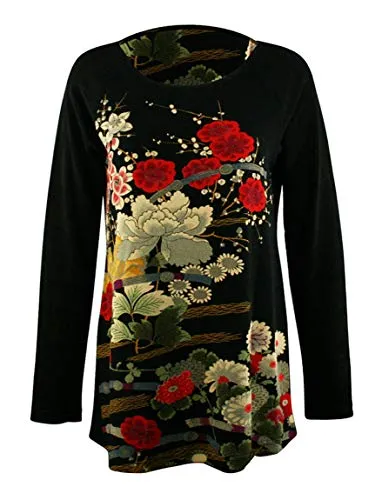 Moonlight - Asian Garden, Oriental Print Scoop Neck Asian Style Womens Fancy Top