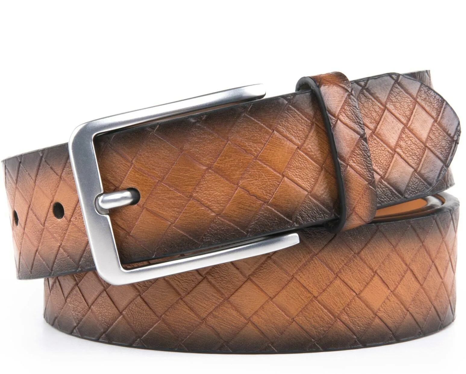 MRoyale™ Genuine Leather Belt | Men's Dress Belt, Diamond Grid, Metal Buckle | Black, Brown, Tan