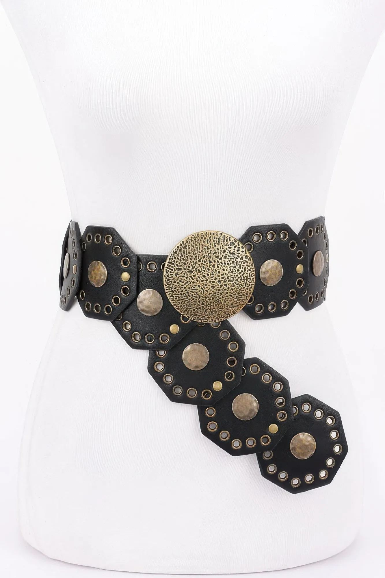 Multi Metal Round Pu Vintage Belt