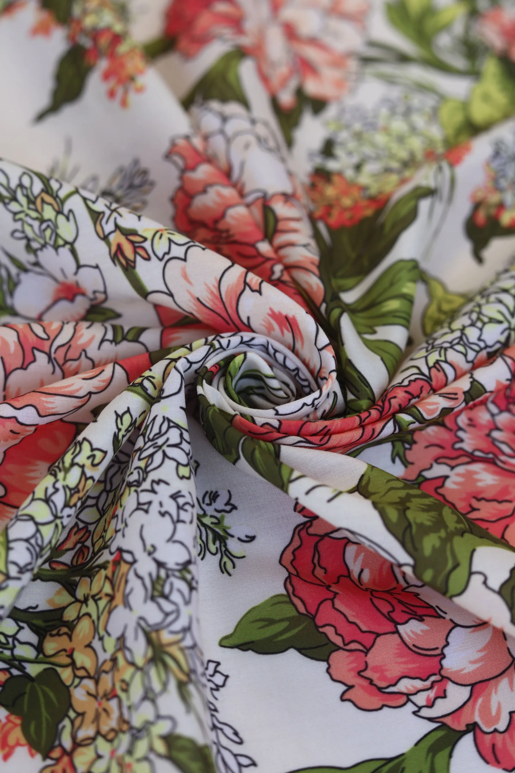 Multicolor Floral Pattern Printed Muslin Fabric