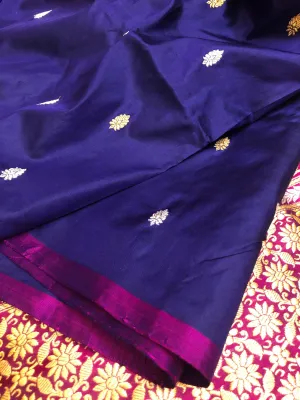 Navy Blue Color Pure Katan Banarasi Saree